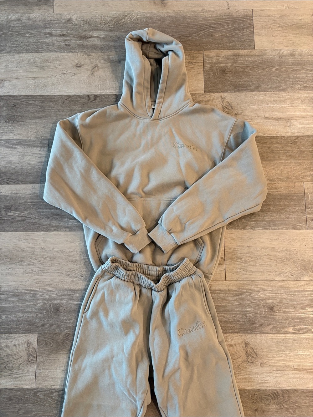 Comfort Embroidered Hoodie & Sweatpants Set - cement